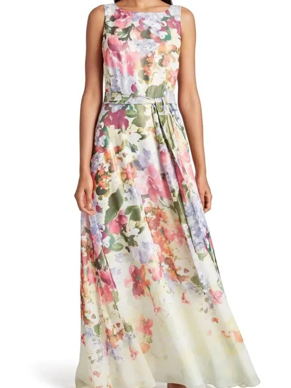 Floral Watercolor A-Line Maxi Dress in Multi-Color